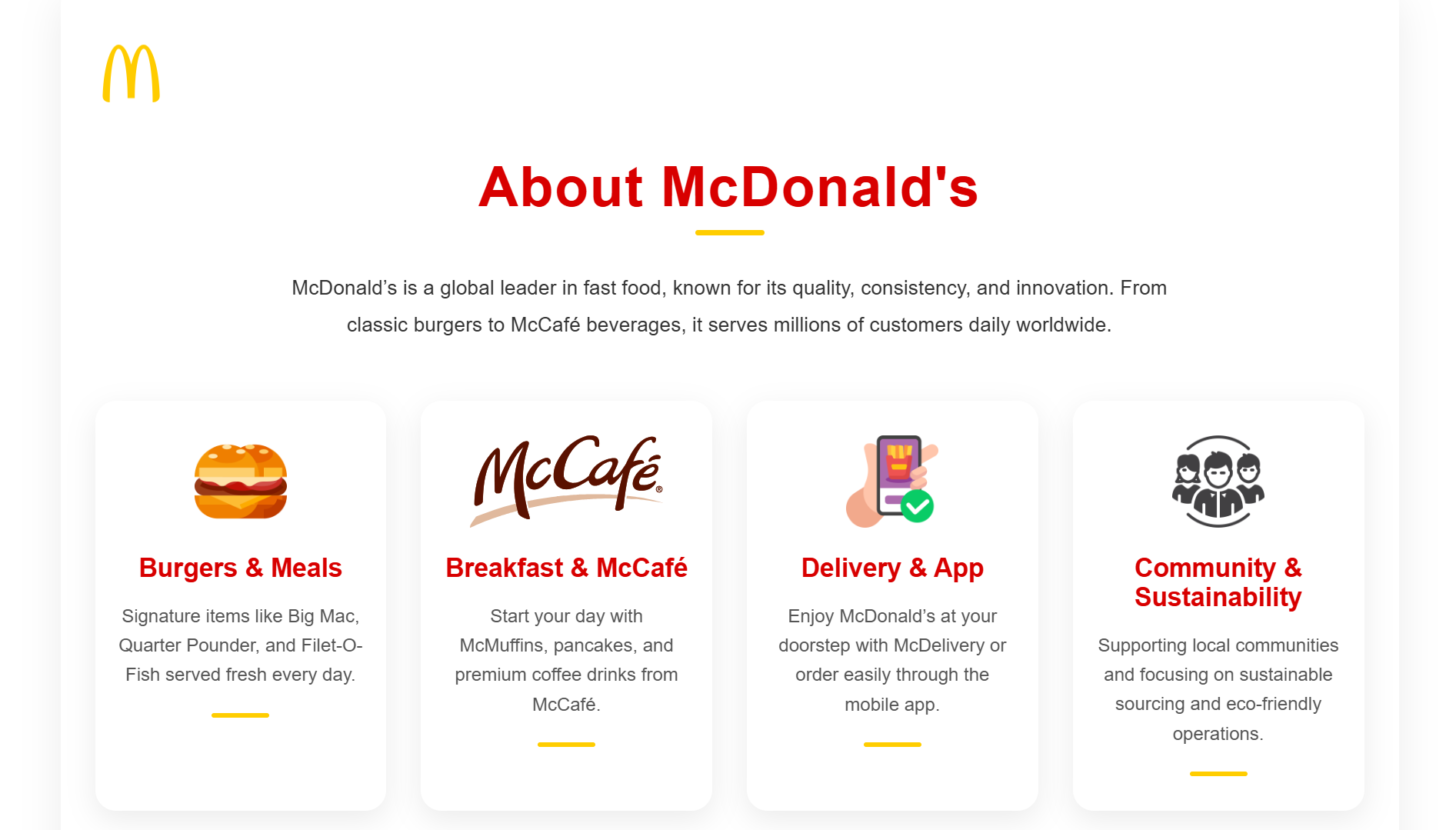 Hero Section of McDonald's redesign